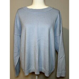 J. Jill Womens Large Light Blue Sweater Cotton Knit Pullover Round Neck Nautical